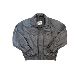 Lucky Leather Los Angeles Mens Small Black 100% Leather Bomber Jacket Vintage